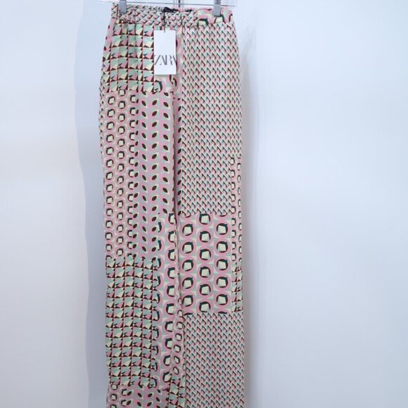 Zara Multicolor Geometric Print High-Waisted Pants Size S NWT - Picture 2 of 4